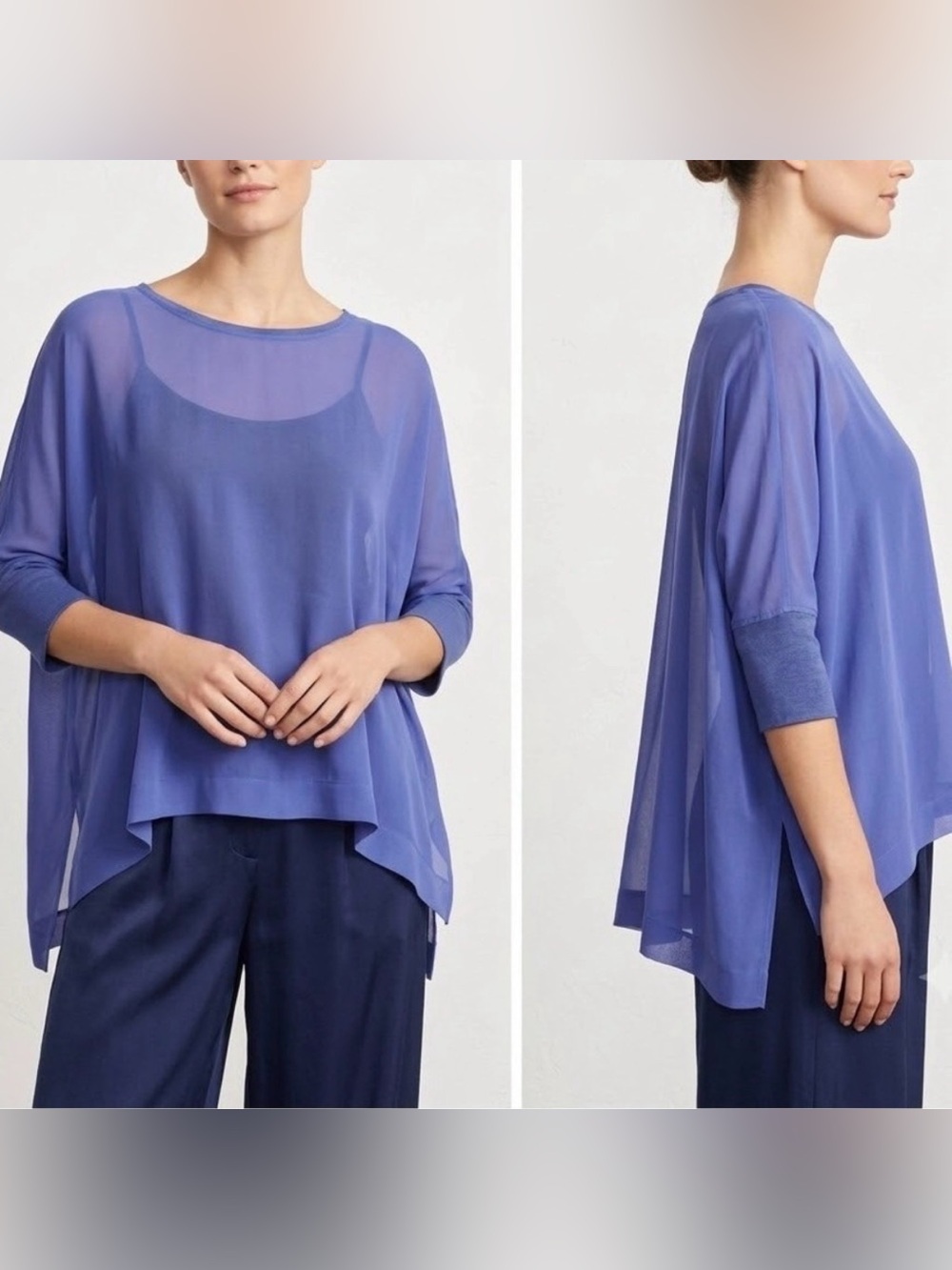 EUC Eileen Fisher Sheer Silk Tunic in Periwinkle Blue